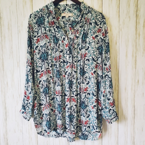 LOFT Tops - LOFT, paisley, tunic, pleated, prairie, blouse